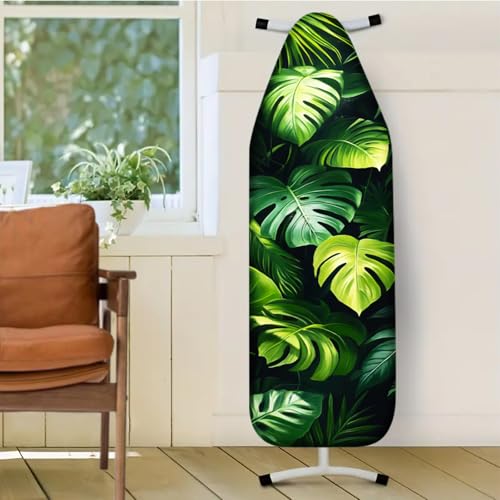 Image of Nuxovilar Green Monstera Leaves Ironing Board Cover 15x54 Polyester | Iron Pad Scorch Guard laundry helper protective board shield home laundry room craft studio (Monstera)
