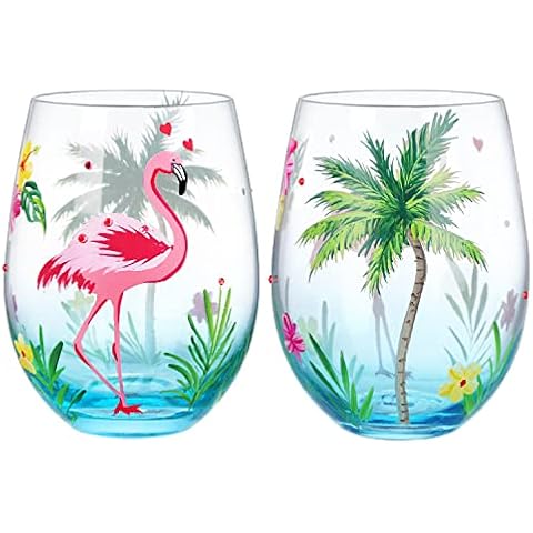 NymphFable Flamingo Hand Painted Wine Glasses Set Cover