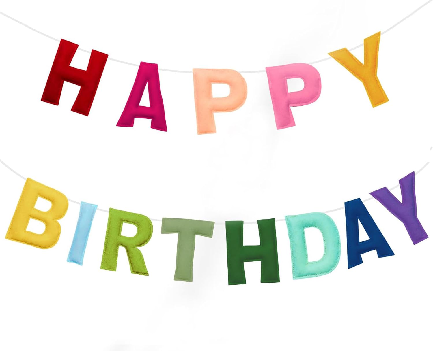 Felt Happy Birthday Banner, Pre-Strung 3D Birthday Rainbow Garland Banner