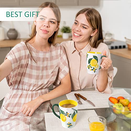 NymphFable Tazas para Cafe de Cerámica 20 oz tazas de Limón 100% Pintado a Mano Mejor Regalo - Imagen 5