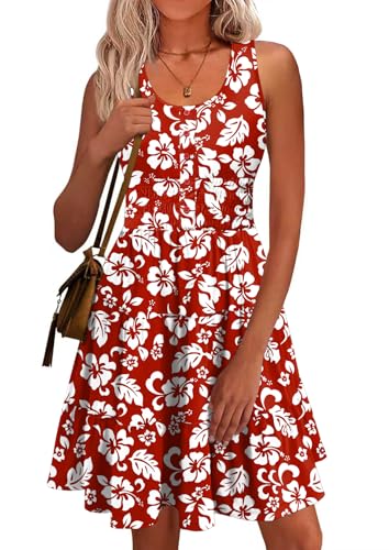 Image of Summer Dresses for Women Casual Sleeveless Sundresses Elastic Waist Mini Sun Dress