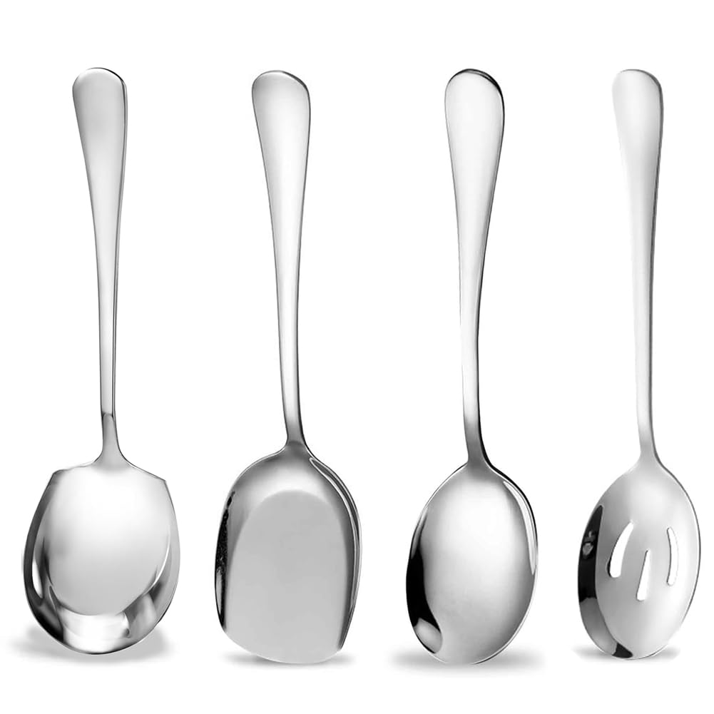 Quzenn Serving Spoons Large,4Pcs Stainless Steel Buffet Serving Spoon Long Handle Soup Spoons Cooking Spoon,for Home,Restaurant