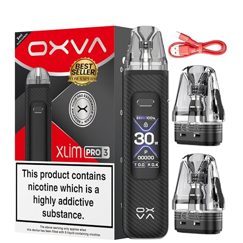 Oxva Xlim Pro 3 Vape Pod Kit - 1500mAh & 2A Fast 30 Minute Charging 5-Day Use 10 Colours Built In Battery Pods Xlim Pods Compatible Refillable No Nicotine (Black Carbon)