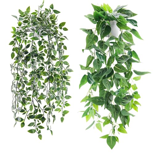Der Rose 2 Pack Fake Plants Artificial Plants Indoor Faux Hanging Ivy Vines Plants for Home Bathroom Shelf Wall Bookshelf Decor