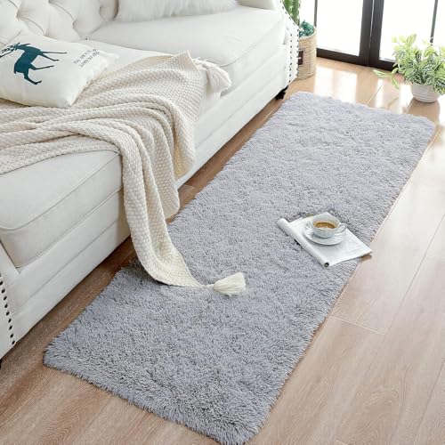 Image of Carpet for Hallway, Kitchen, and Modern Interiors, Cozy Shag Runner for Living Room, Entryway & Office Decor Size 2x6 feet Silver