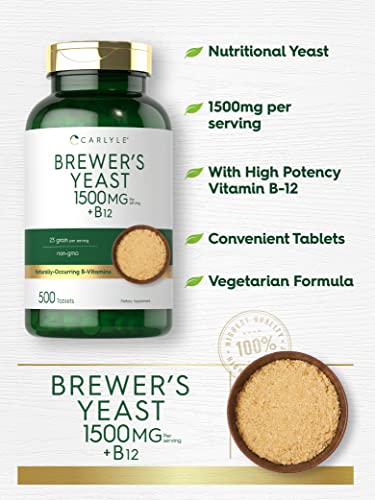 image for Carlyle Brewers Yeast Tablets with Vitamin B12 | 1500mg | 500 Count | 