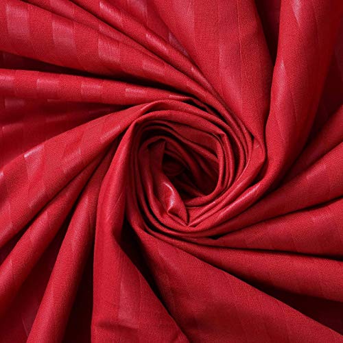 Image of Luxrious Elastic Fitted Glace Cotton King Size (78x72x Upto 6 Inches) Bedsheet with 2 Pillow Covers-200TC (Stripe, Color (Red)