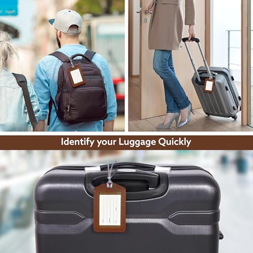 Image of Storite PU Leather Luggage Tag Travel Identification Name Tag for Bag & Backpacks Suitcase Tags for Traveling (5 Pack)