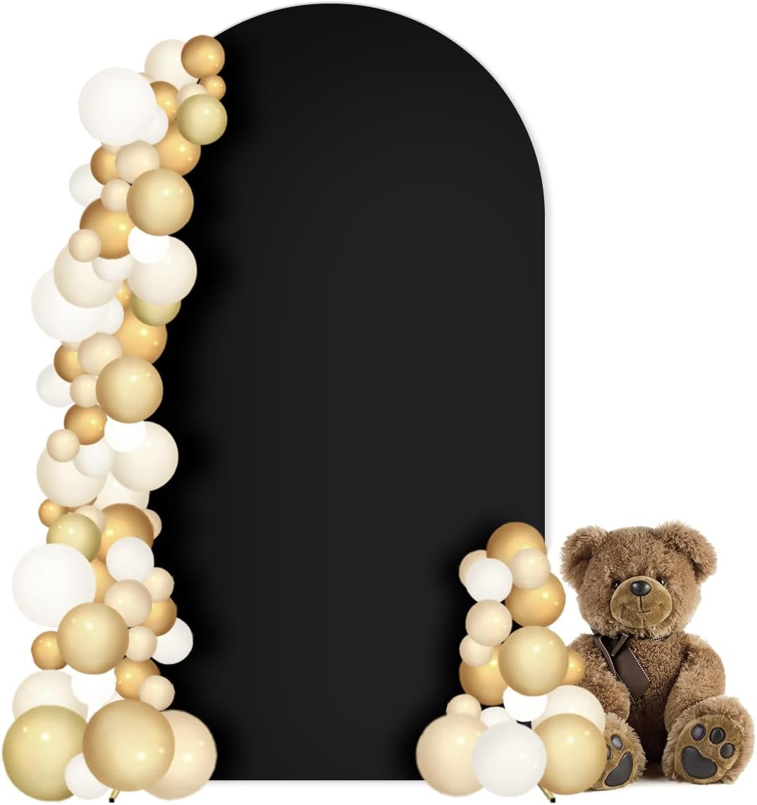7.2FT Arch Backdrop Cover Black Fitted Spandex Backdrop Stand Cover Stretchy Round Top Chiara Arch Cover for Wedding Baby Shower Birthday Ceremony Photography Background Decor 7.2x4FT