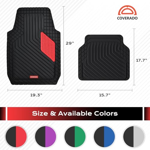 Image of Coverado Heavy-Duty PVC Car Floor Mats Full Set - Red Metallic Heel Pad, All-Weather Protection for Front & Rear, Non-Slip Backing, Easy-to-Clean Liners, 4 Pcs