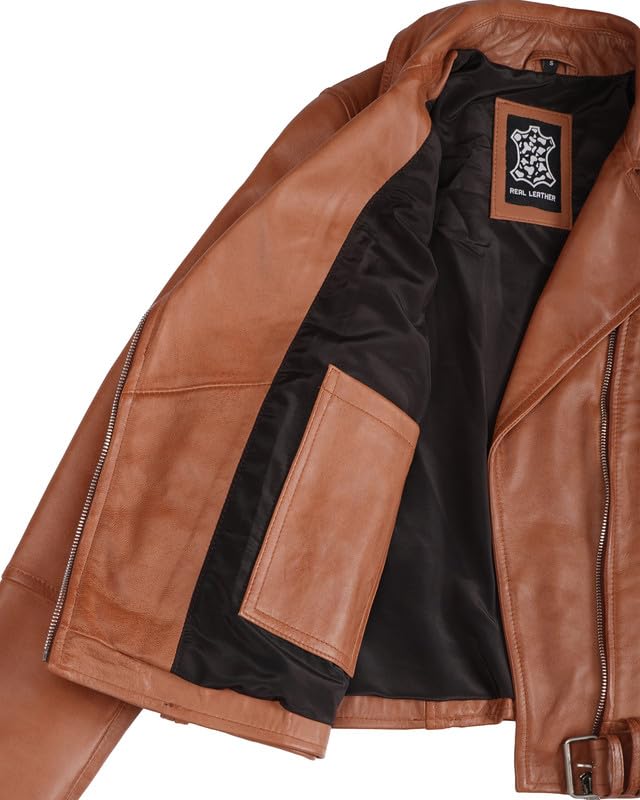 Image of Blingsoul Womens Real Leather Jacket - Asymmetrical Leather Jackets for Women