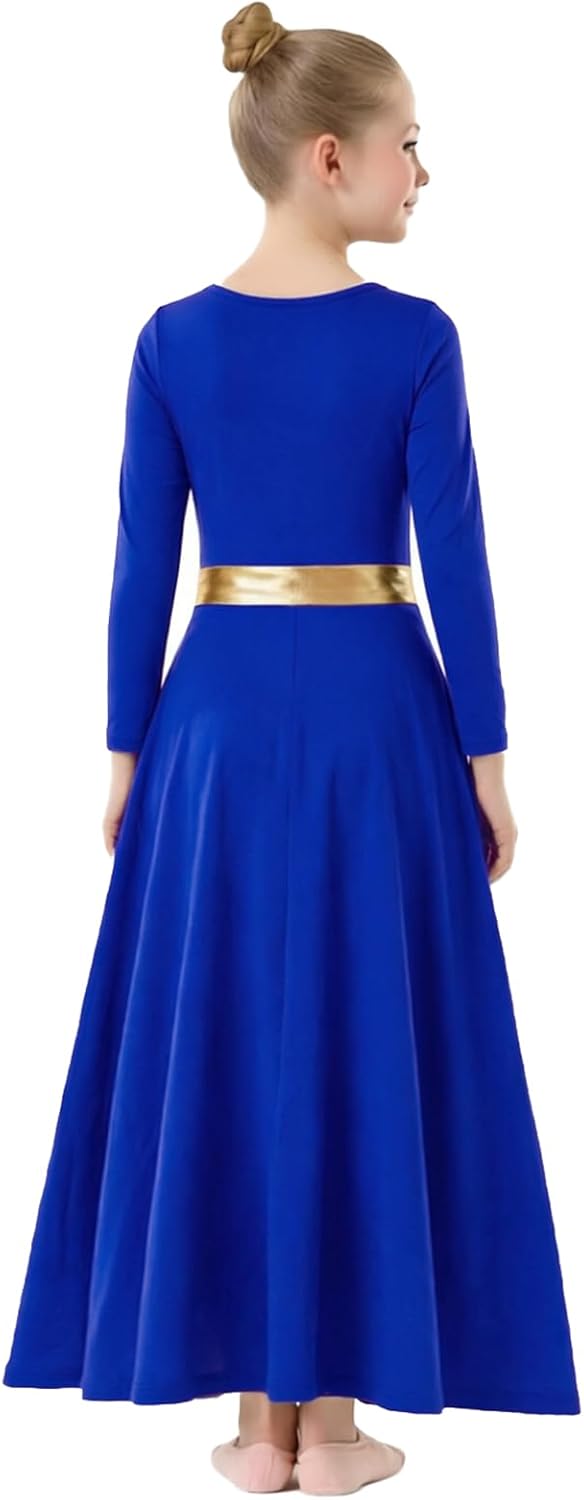 ORIDOOR Girls Praise Dance Dress Metallic Gold Liturgical Worship Church Robe Full Length Swing Lyrical Costume