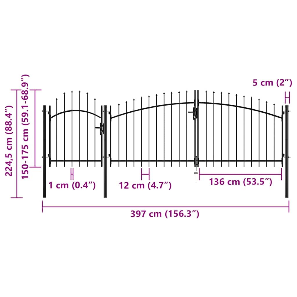 Woerden Brama ogrodowa Woerden malowana proszkowo stal w kolorze czarnym, zamykana brama skrzydłowa do działki, 1,75 x 4 m, z 3 słupkami i zawiasami, w zestawie z drążkiem