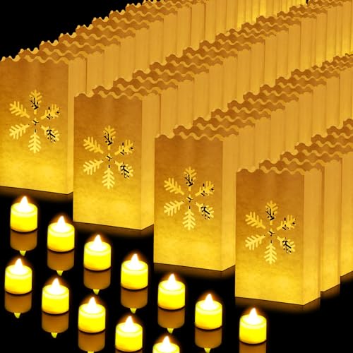 Sacs lumineux flocon de neige avec bougies LED pour décoration extérieure de fête