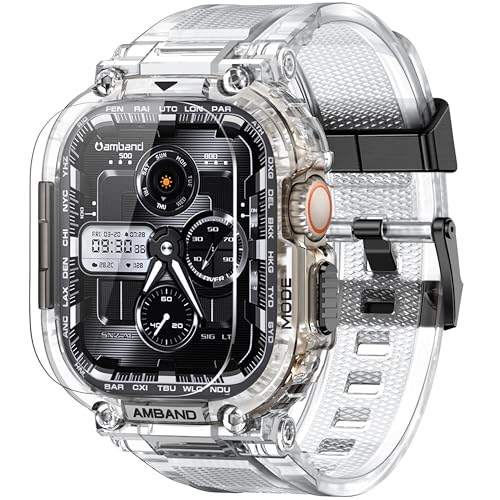 Image of amBand Bands Case Screen Protector Compatible with Apple Watch Ultra 3 /2 /1 49mm, M1 Sport Series Rugged Cover Strap and 9H Tempered Glass Film, Military Protective Bumper for iWatch 49 mm Men Clear