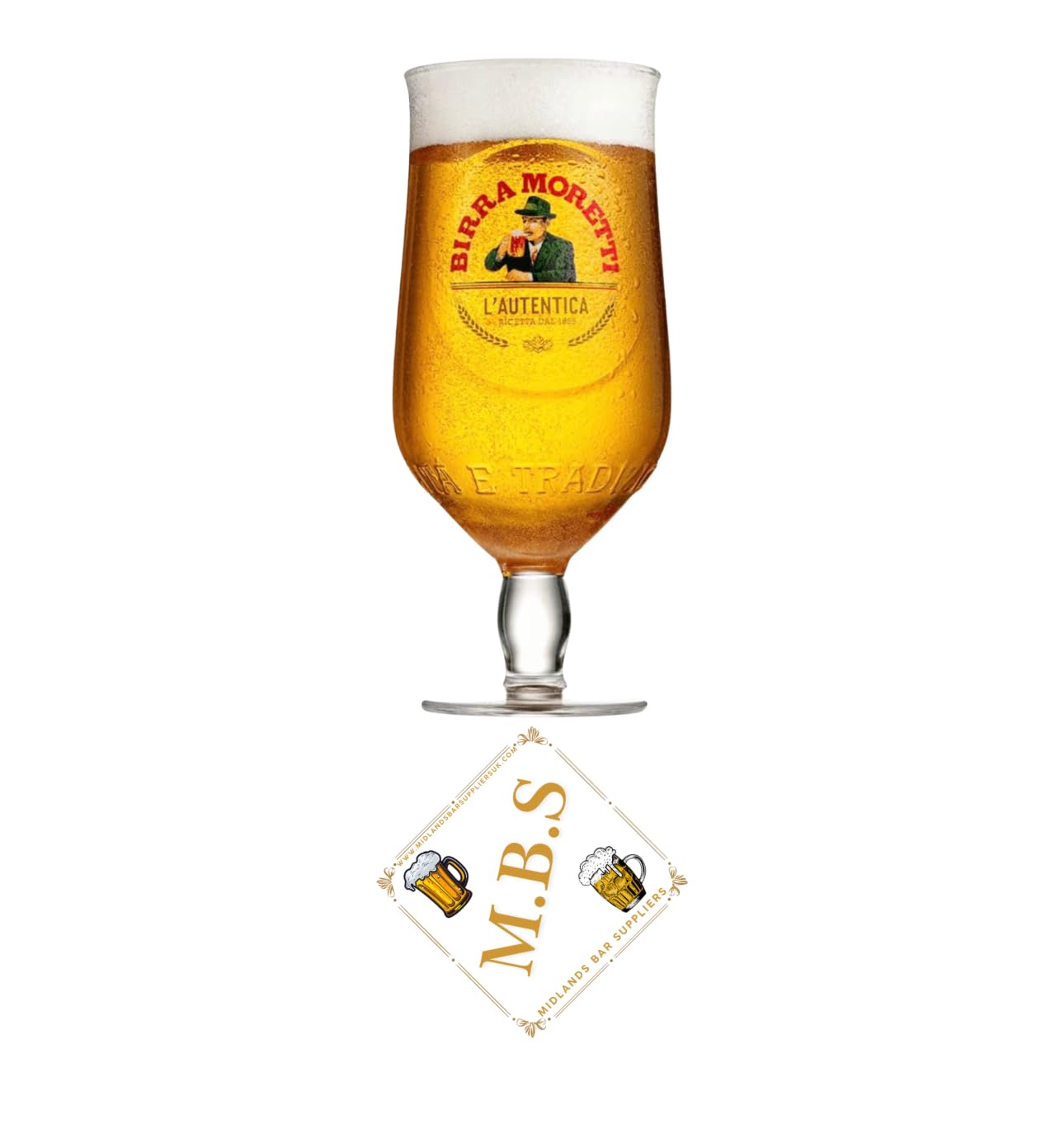Midlands Bar Suppliers Birra Moretti Beer Glass, Bar Glassware, Premium Stemmed Pint Glass