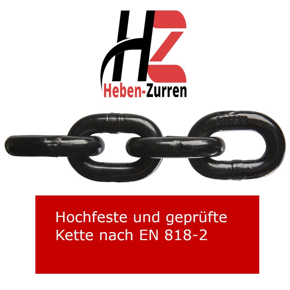 Chaîne forestière - Chaîne arrière - 8 mm - 4000 daN - Crochet forestier - Anneau de suspension - Gütekl : 8 - Noir - Conforme à la norme EN818-2 - Haute résistance et testée (2 m FK3)