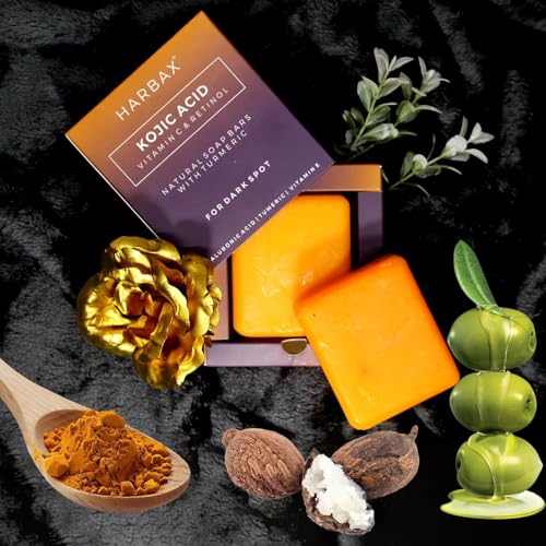 Image of HARBAX SOAP Kojic Acid Soap (Pack of 2(100 Grm)) for Hyperpigmentation - with Glutathione, Collagen & Vitamin C - Natural Soap Bars with Turmeric - Original Japanese Complex for Dark Spot Correction