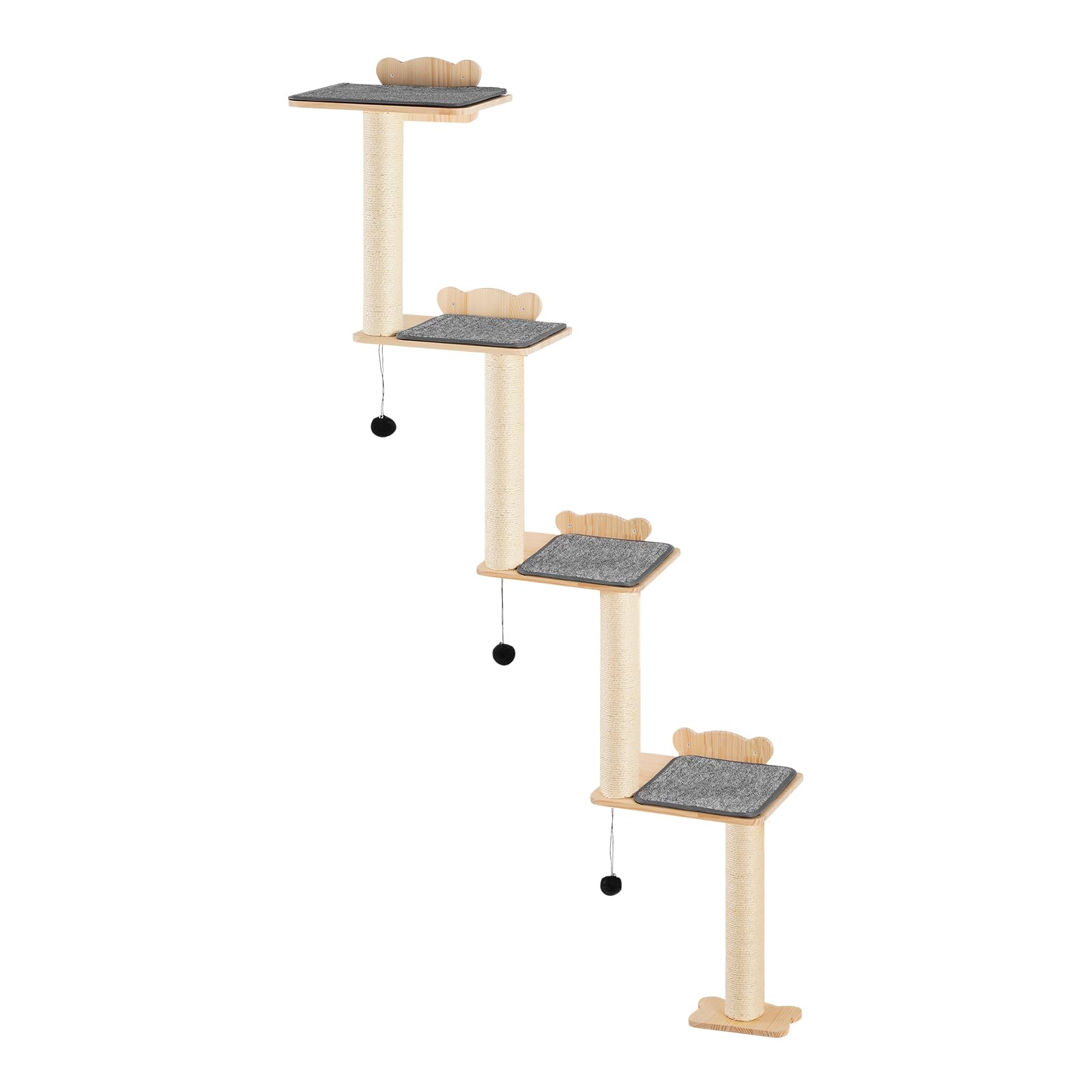 VEVOR Albero per Gatti a 4 Livelli, Set di Mobili da Parete per Gatti 35 x 27 cm con 4 Assi per Saltare, Trespolo per Gatti in Legno di Pino 12 mm Fino a 18,14 kg per Dormire, Giocare, Arrampicarsi