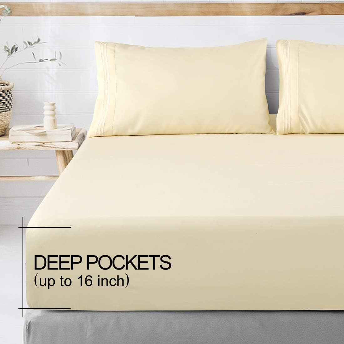 ABAKAN Bed Sheet Set Full Size Super Soft 4 Piece Bedding Sheet Smooth Microfiber 1800 Thread Count Luxury Premium Cooling Sheets Breathable Fade Resistant Deep Pocket (Full, Ivory)