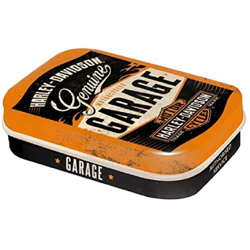 Nostalgic-Art Retro Pillendose, 4 x 6 x 1,6 cm, Harley-Davidson Garage – Geschenk-Idee für Biker, mit Pfefferminz-Dragees, Vintage Design