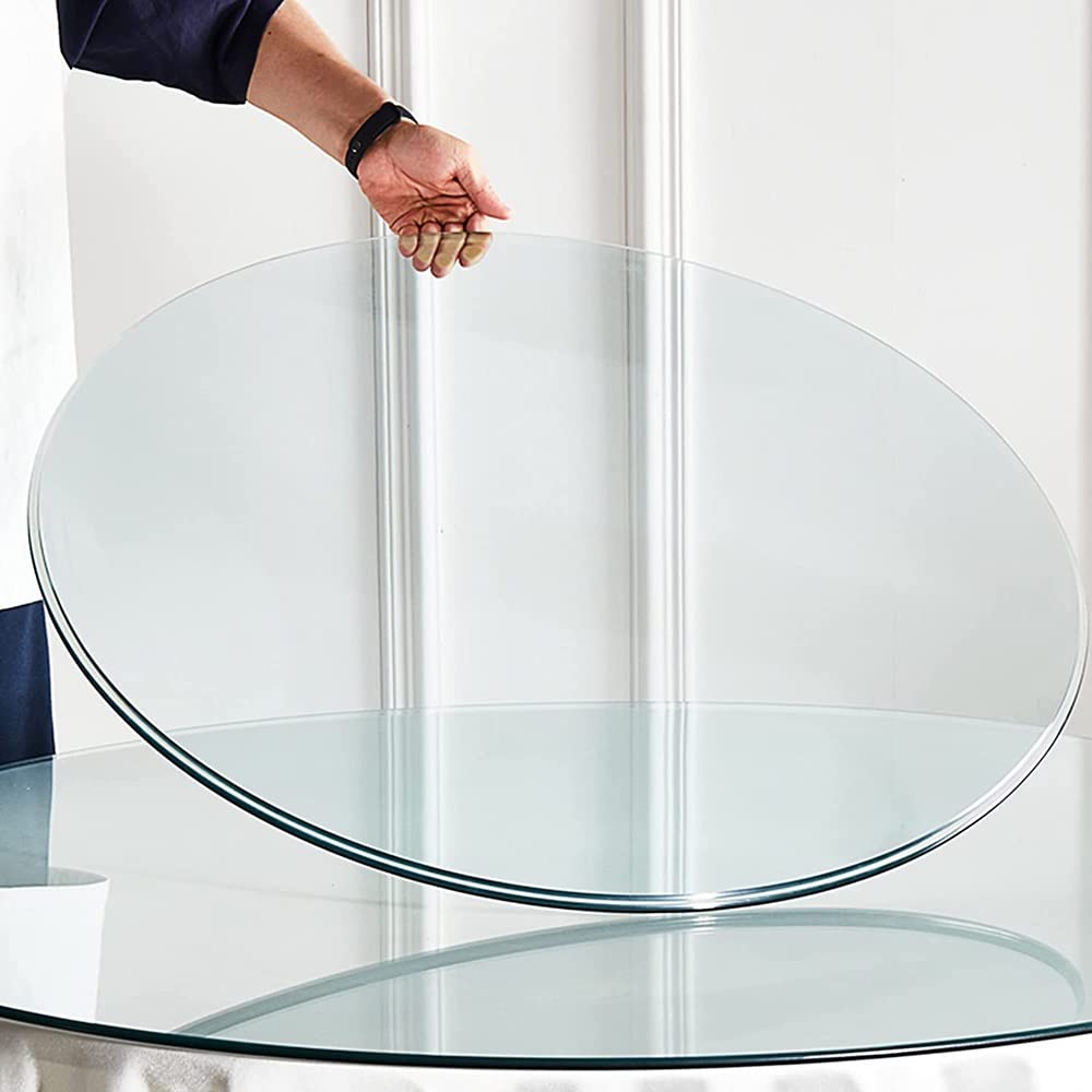 FREAZE Table à Manger Ronde en Verre Transparent Clair 100cm x 50cm pour Extérieur Jardin et Salle à Manger (Size : 40cm/16in)
