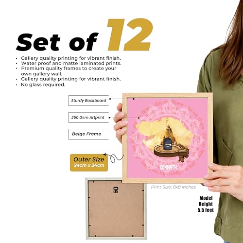 Image of 12 Jyotirlinga Wall Art Painting For Living Room | Lord Shiva Sacred Temples Framed Wall Art Paintings | Spiritual Home Decor Frames for Pooja Room, Office | Religious Gift Set (Set of 12), 9x9 Inch
