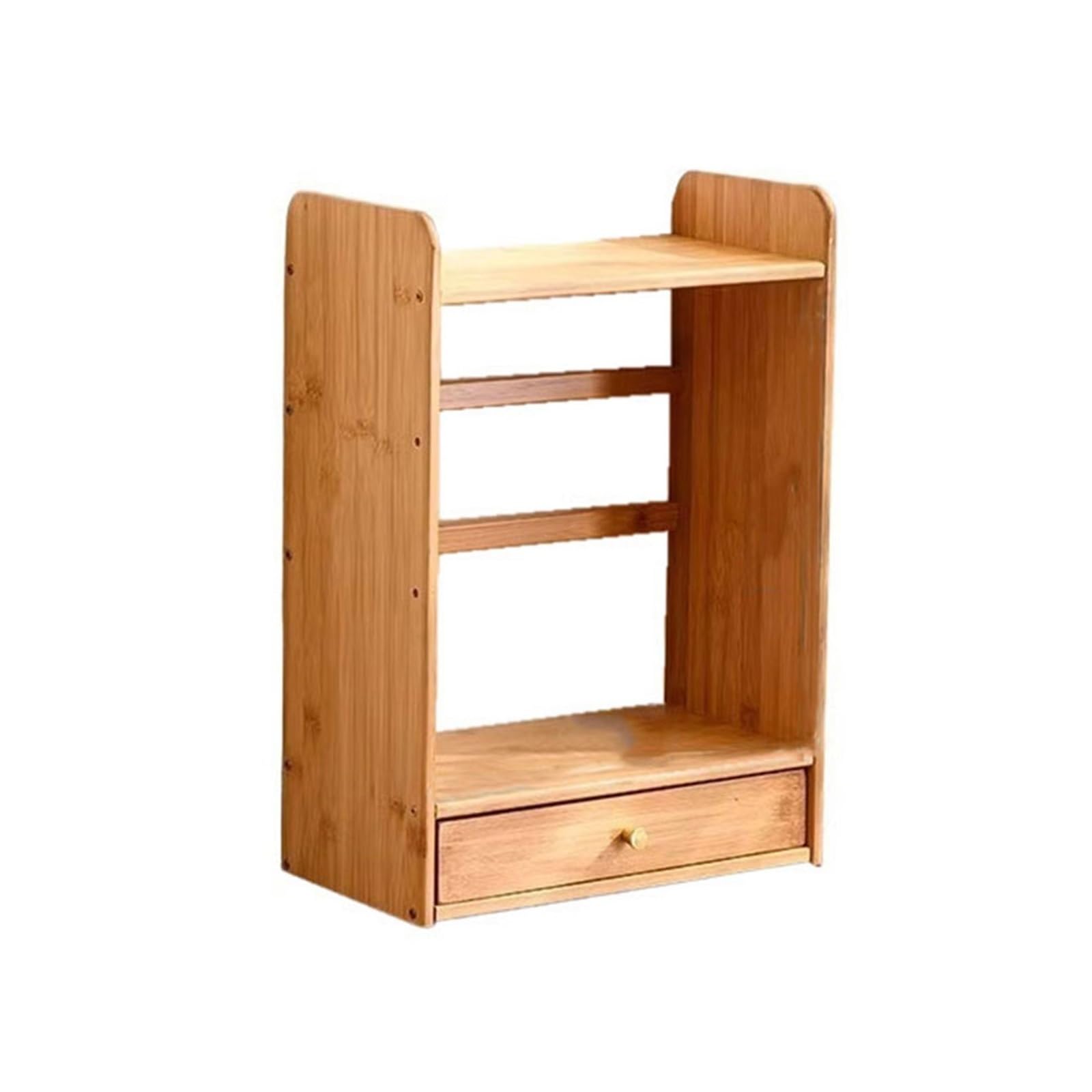 Cenz-888 Portable Bookshelf Tabletop Bookshelf with Fence and Drawer Bamboo Storag Rack for Office Home Storage Rack