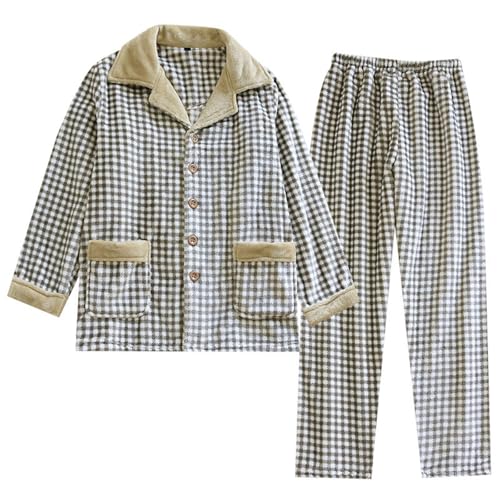 Pijama de franela para hombre conjunto de invierno ropa de dormir cálida manga larga