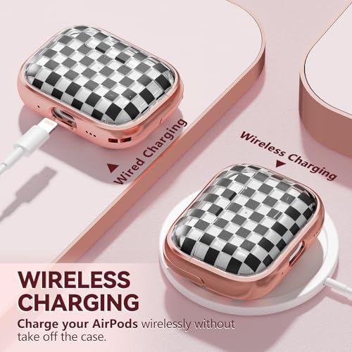 Image of Inesore for AirPods Pro 2nd /1st Case (2023-2019)-Black Checkerboard | with Safty Lock,Two-Piece Design,with Gold Keychain & Clean Pen,Support Wireless Charging,Cute Luxury Case for Women Girly