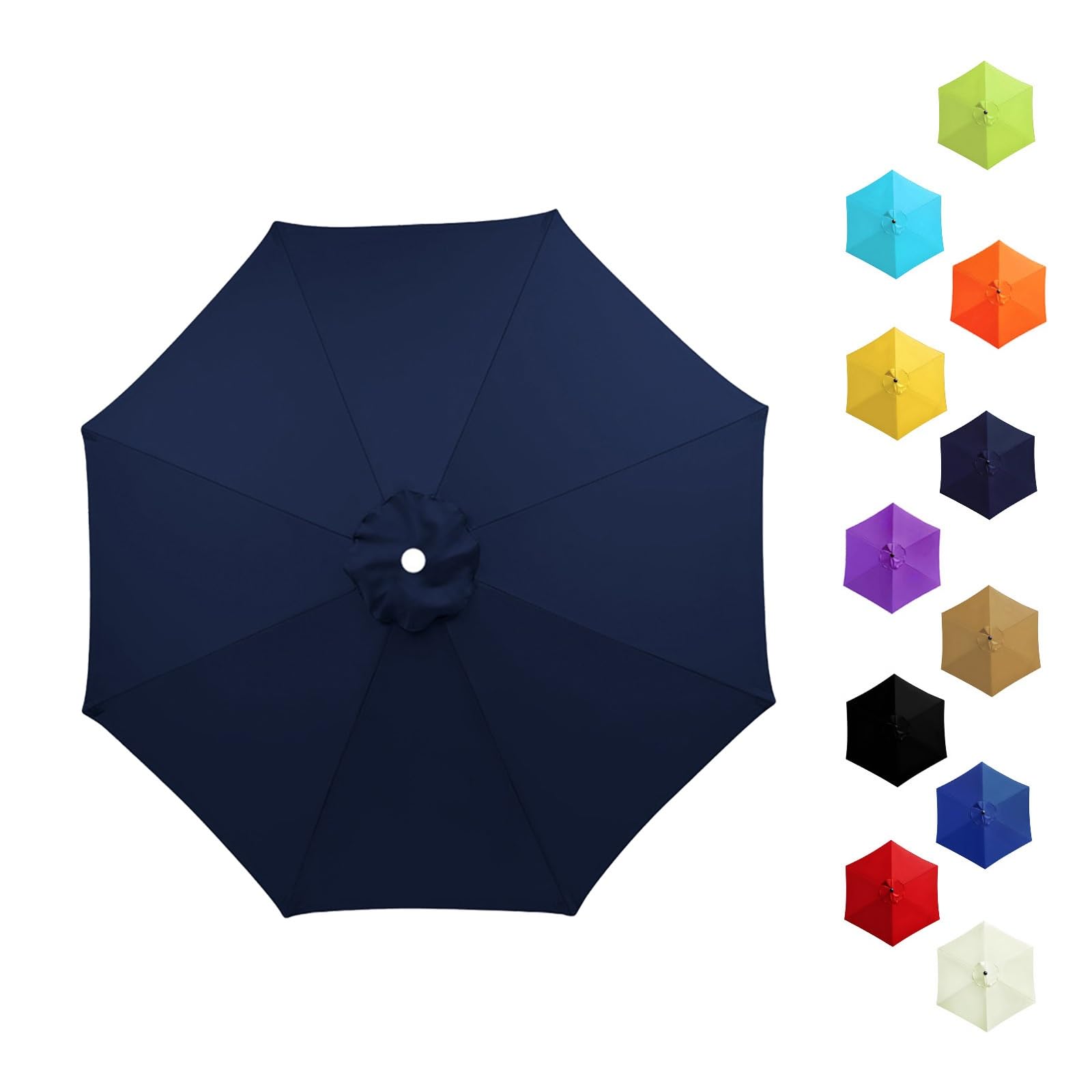 Garden Replacement Parasol Canopy 6/8 Ribs, 2.0m 2.15m 2.30m 2.5m 2.7m 3.0m 3.5m Anti-UV Patio Umbrella Replacement Canvas, Waterproof Parasol Fabric Cover for Market(Navy blue,3.0m/6 Arms)