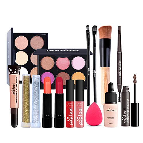 Pure Vie Juego de maquillaje sorpresa todo en uno para regalo navideño, paquete esencial de iniciación que incluye paleta de sombras de ojos, lápiz