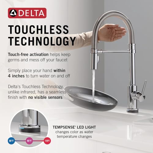Image of Delta Faucet Trinsic Touch Kitchen Faucet with Touchless Technology, Chrome Pro Commercial Style Kitchen Faucet, Kitchen Faucets with Pull Down Sprayer, Chrome 9659TL-DST