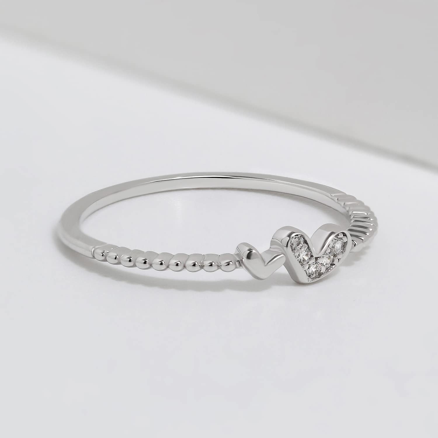 Meissa Heart Stacking Ring für Frauen 925 Sterling Silber Stackable Ring Freundschaft Ringe Tiny Heart Dainty Ring Mädchen Geburtstag Schmuck Geschenk