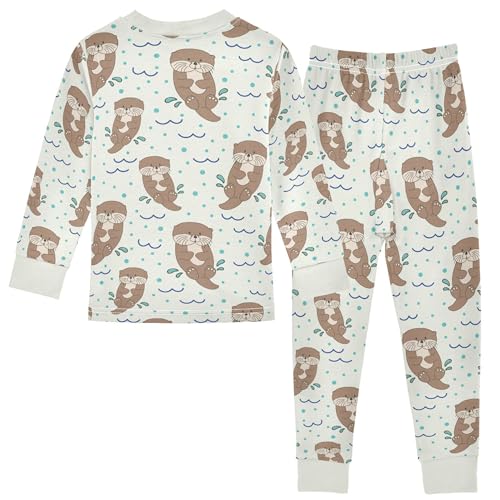 Cartoon Cute Animal Sea Otters Pajama Sets Long Sleeve Top with Pants Cotton Soft Sleepwear 2 Piece Pjs Set Size 3T2