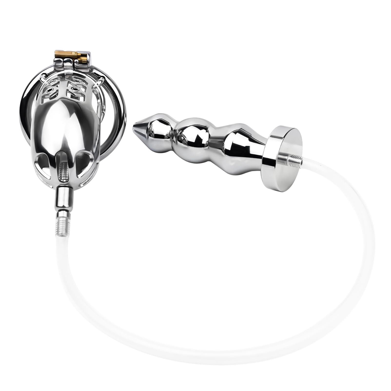Cage de chasteté avec buttplug et ceinture en cuir pour hommes SM jouets sexuels (Large, 45mm)