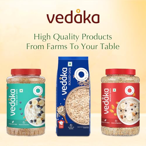 Image of Amazon Brand - Vedaka Rolled Oats | 1.2 Kg Jar | Contains 100% Oats | High in Protein (Pack of 2)