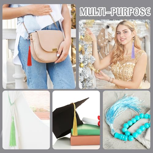 Image of 100 Pcs Bookmark Tassels Bulk Gold Silver Black Soft Craft Silky Handmade Mini Tassels for Jewelry Making with Loops for DIY Craft Accessory Dress Decoration