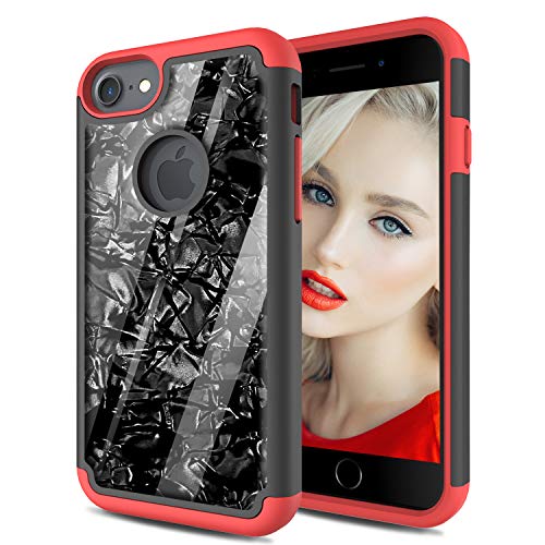HenSun Glitter Shell Phone Case iPhone 7 Cell Phone iPhone 8 Cases Cover, Silicon TPU Gel Hard Hybrid Hard Back Protective Cases w/Screen Protector for Girls Women iPhone 7/8 Covers Black Rose