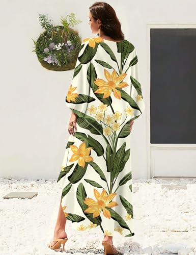 Image of MAKABO Kaftan Dresses for Women, V Neck Moo Moos Colorful Print Cover Ups Caftan Beach Dresses for Swimwear