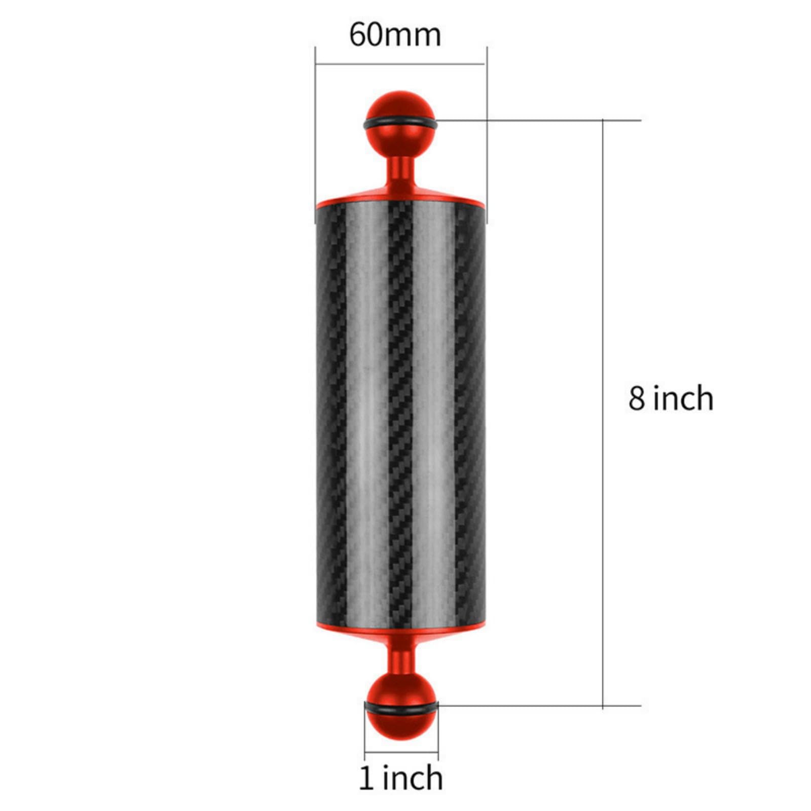 DIVJINGHAO D60mm Carbon Fiber Float Arm for Ultralight, Aquatic Arm,Dual Ball Lightweight Buoyancy Arm for Underwater Camera,Diving Tray, Video Light, and Strobe (red, 8in)