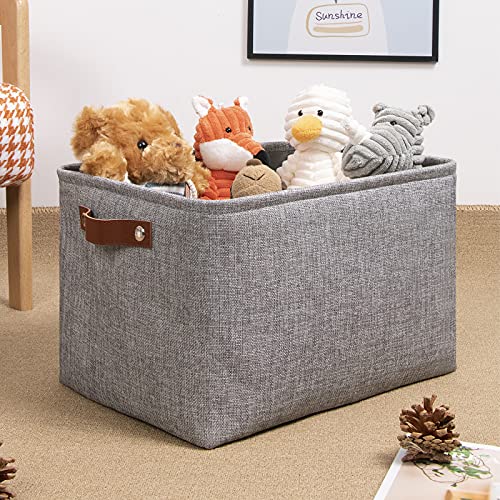 Image of DULLEMELO Fabric Storage Basket for Shelves /Closets, Collapsible Rectangle Basket for Organizing Clothes, Toys, Towels, Books, Laundry, Nursery, Dog Toy Basket Empty (Gray)