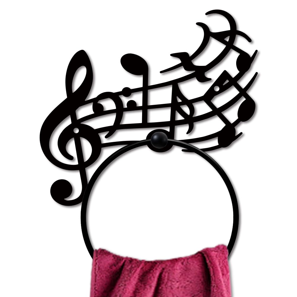 MAYJOYDIY Pentatonische Note, Metall-Handtuchring, Musiknoten-Handtuchhalter, musikalischer künstlerischer Stil, Handtuchring, schwarzer Handtuchhalter, Wandmontage, für Badezimmer, Küche,