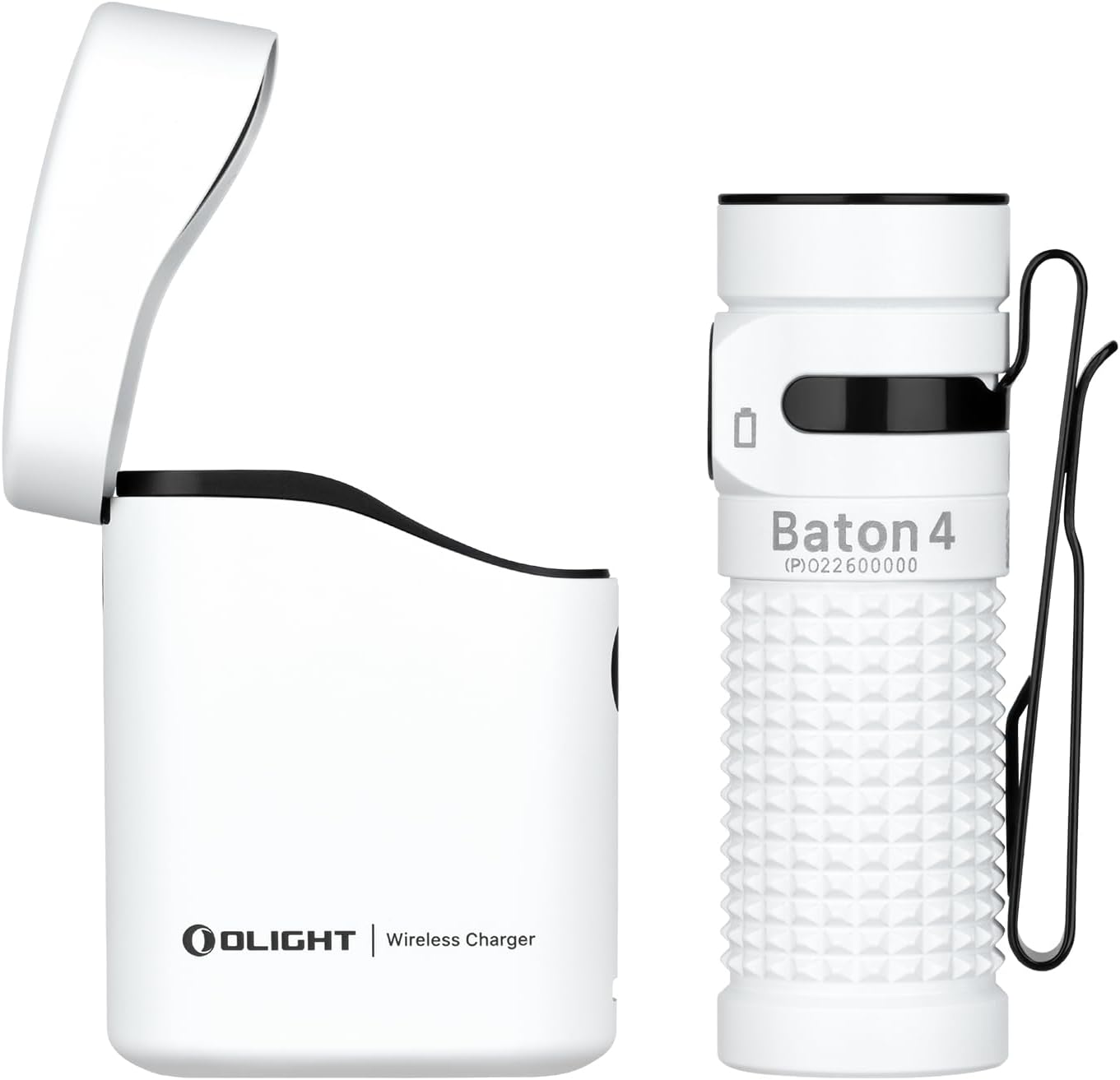 Baton 4 kit mini LED torch with dimmable charging case, rechargeable torch up to 190 days running time, 1300 lm, 170 m light range, super bright small torch for everyday life, IPX8 (white)