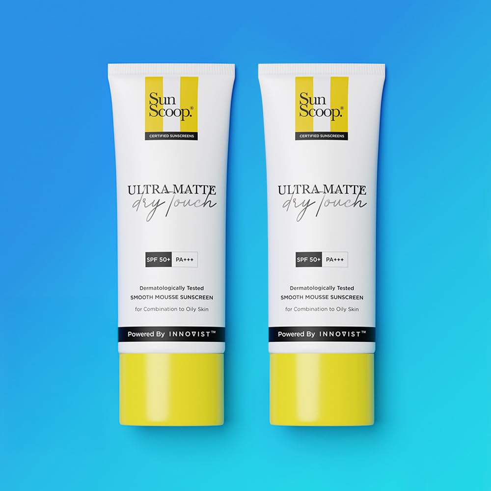 SunScoop Ultra Matte Dry Touch Sunscreen SPF 50 PA+++ |Matte Finish | Zinc Oxide & 0.1% ww Salicylic Acid for Oily Acne Prone Skin | Broad Spectrum & No White Cast | For Women & Men - 45g(Pack of 2)
