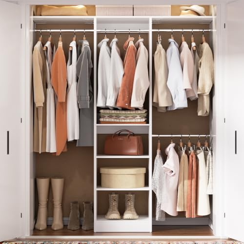 Cyclysio 4FT Small Closet System, 80'H Closet Organizer System with 4 Closets Rods & 3 Shelves, 48' Closets Organizers and Storage for Small Bedrooms, Laundry Rooms, Cloakrooms, White
