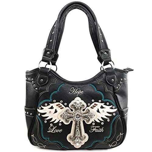 Bolso tote para mujer Zelris con diseño de cruz y alas de ángel, para portación oculta, color negro miniatura 1