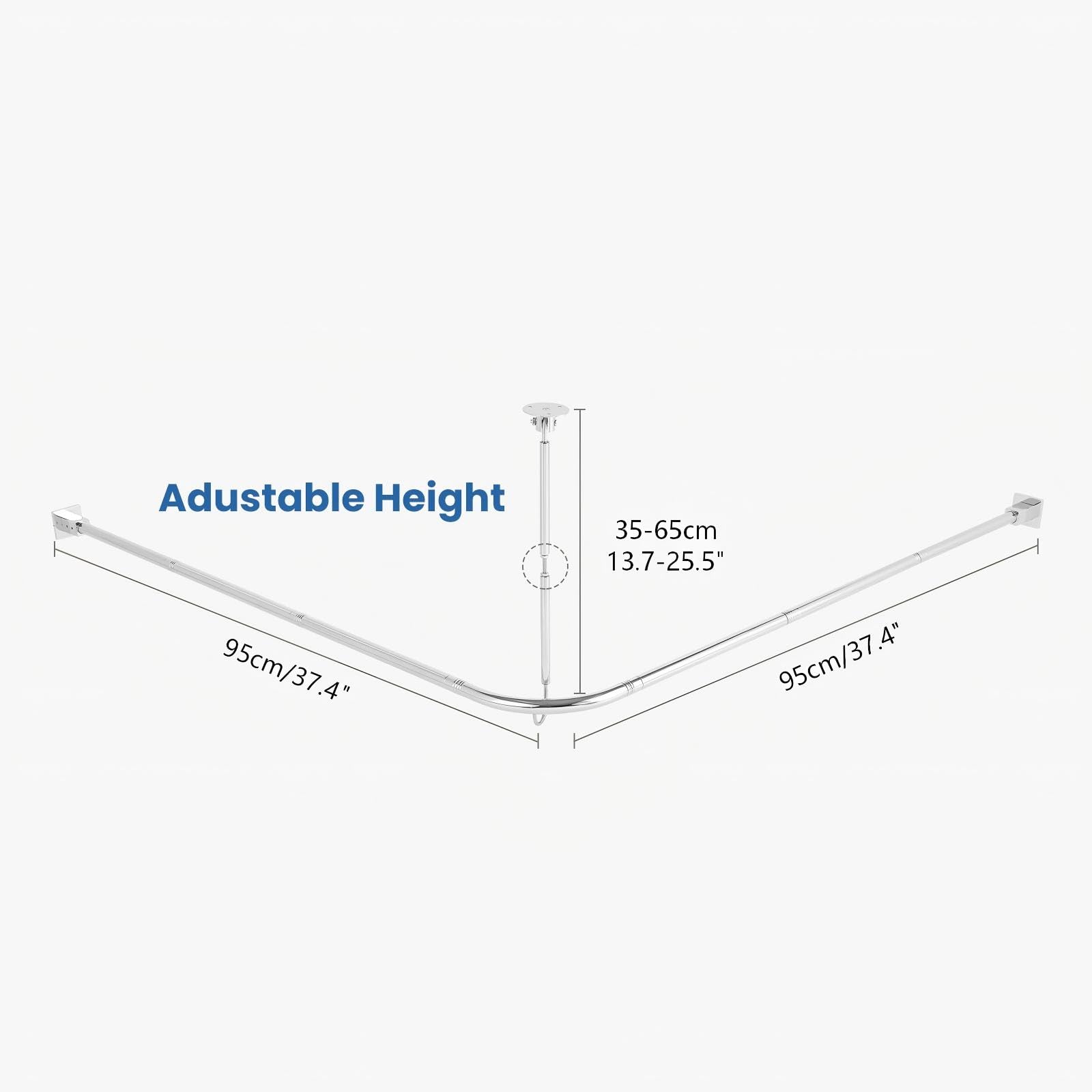 Duschvorhangstange L Form 95 x 95 cm ohne Bohren - 304 Rostfreier Edelstahl - Duschstange für Badewanne & Dusche - inkl. 12 Ringe