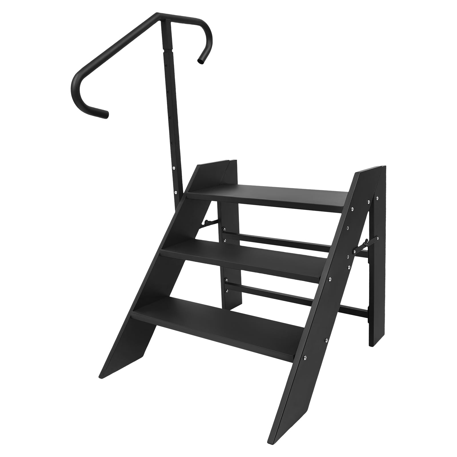 JINHZIXIU Foldable RV Step Stool, 3-Step Step Ladder with Adjustable Handrail, Folding Hot Tub Steps Mobile Home Step Stool for Camper, Porch, Pool,