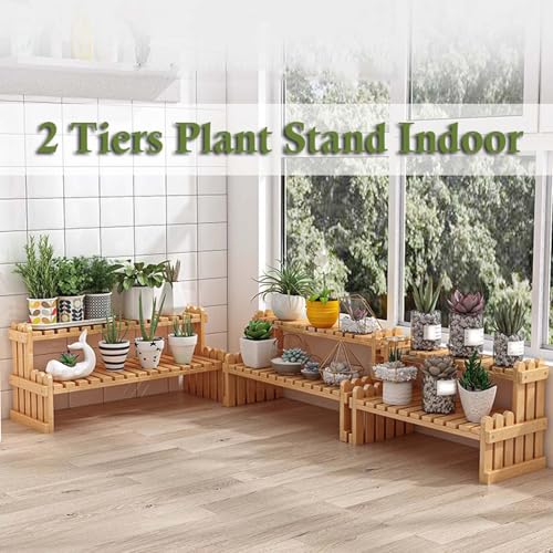 2-stöckiger Pflanzenständer für den Außenbereich, Holzregal für mehrere Pflanzen, Terrassen-Gartendekoration für Balkon, Veranda